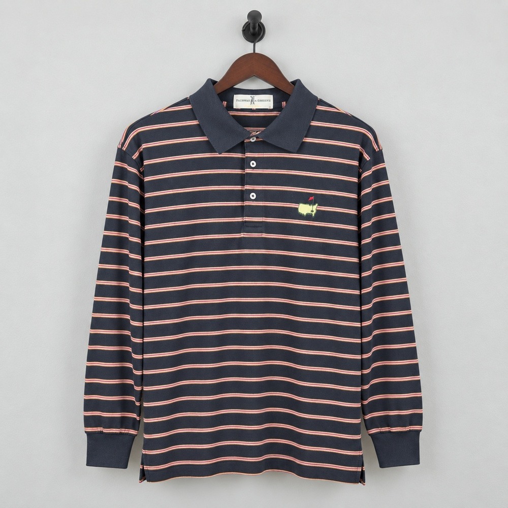 Fairway & Greene Masters Long Sleeve Polo Shirt Mens Large L Black Striped Golf